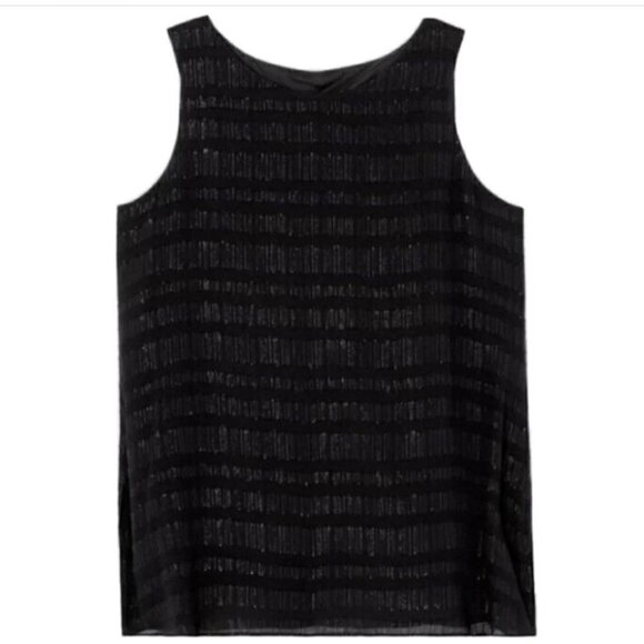 NWT Eileen Fisher Women’s Black Sleeveless Sheer Glimmer Tunic Top - Picture 1 of 4